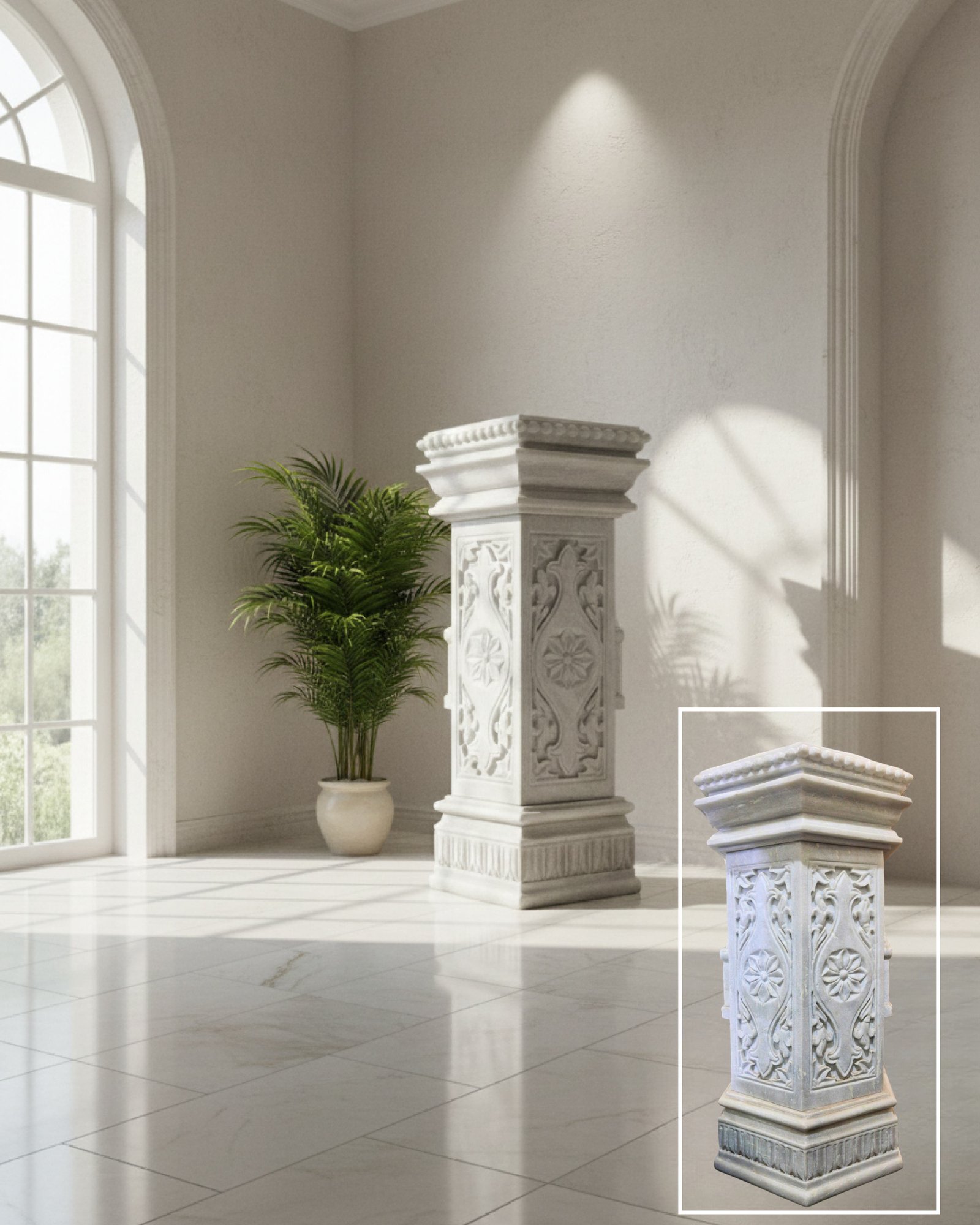 Carved Marble Pedestal Stand